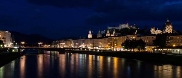 River passing through city at night