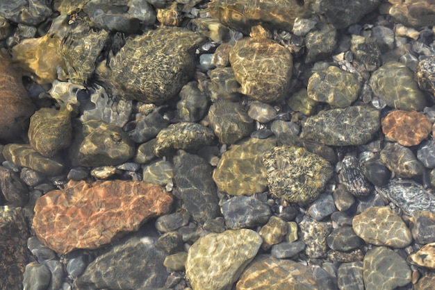 River pebbles under water