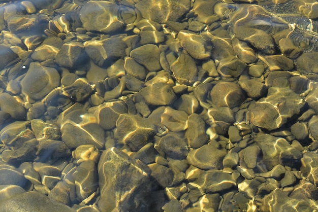 River pebbles under water