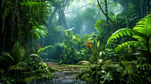 river and rain in the tropical jungle