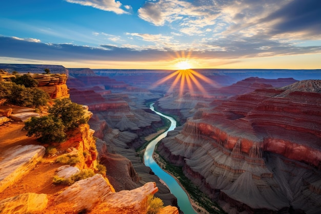 Photo a river running through a canyon