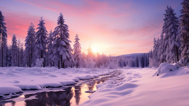 a river running through a snow covered forest