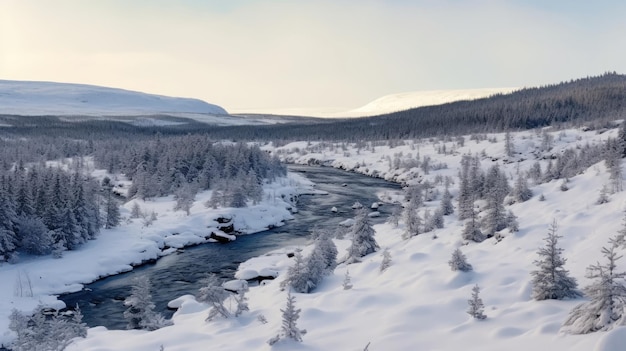 река, протекающая через снежный пейзаж