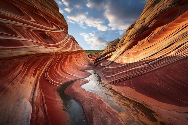 A river runs through a canyon in the desert.