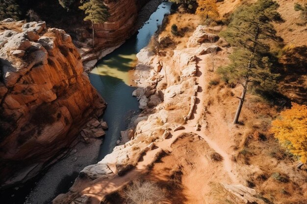 Photo a river runs through a canyon with a river flowing through it