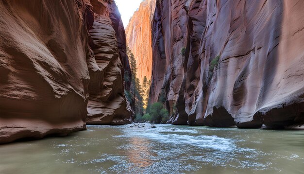 Photo a river runs through a canyon with a waterfall in the distance