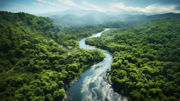 A river runs through a forest