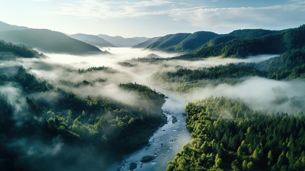 A river runs through a valley with a river in the background