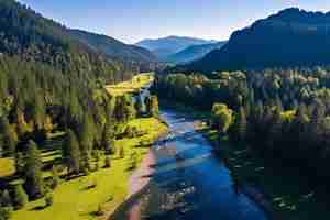 Photo a river runs through a valley with a river running through it