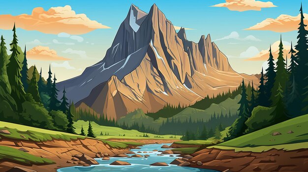Foto river serenity dipinto di una montagna con un fiume che scorre