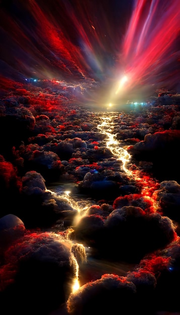 A river in the sky with a red light on it