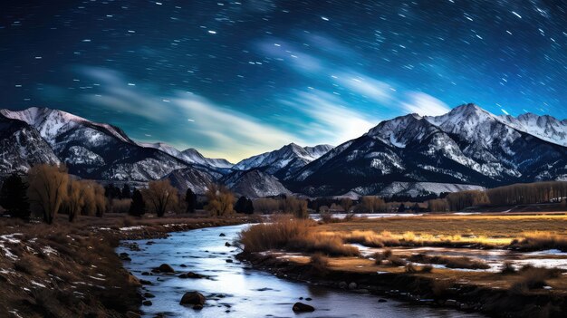 Photo river stars and mountains