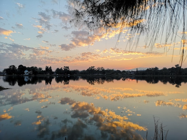 River sunset sky and clouds in the evening