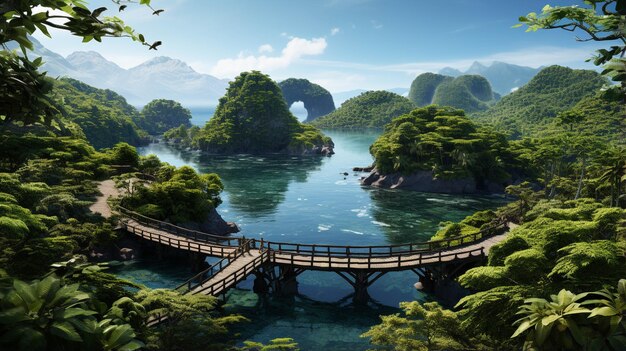 川と木の水の緑の高精細写真の創造的な背景の壁紙