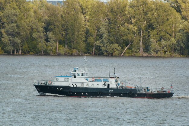 River tug floats on the volga, telphoto shot