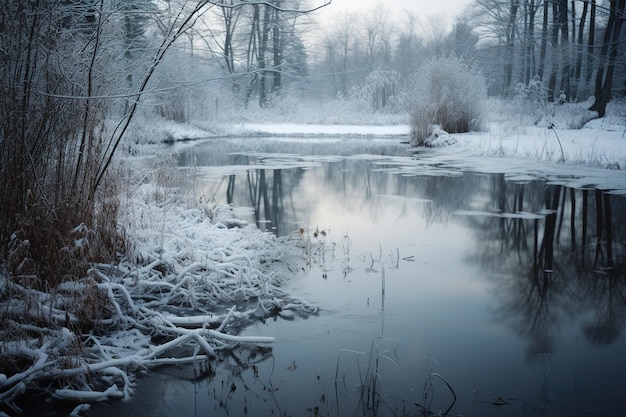 Photo river in winter generative ai