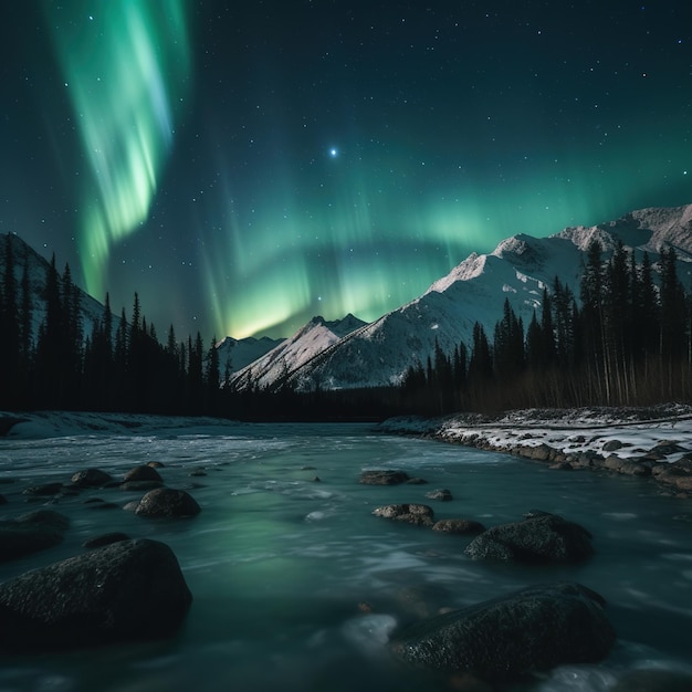 A river with the aurora borealis on it