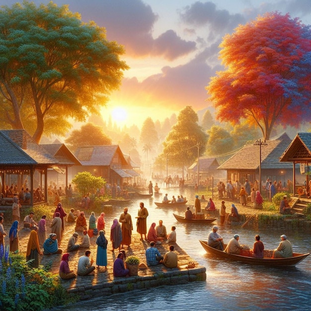 A river with boats and people on it