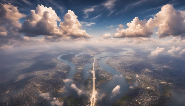 Photo a river with a bridge in the sky