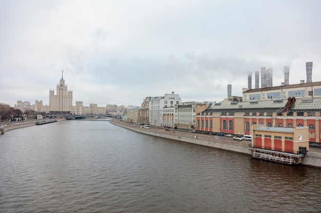 A river with a building in the background