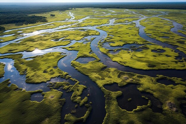 a river with a few islands in the water