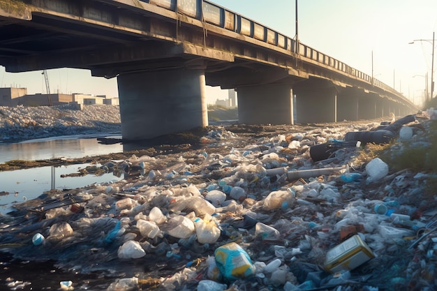 A river with garbage in it and the word trash on it