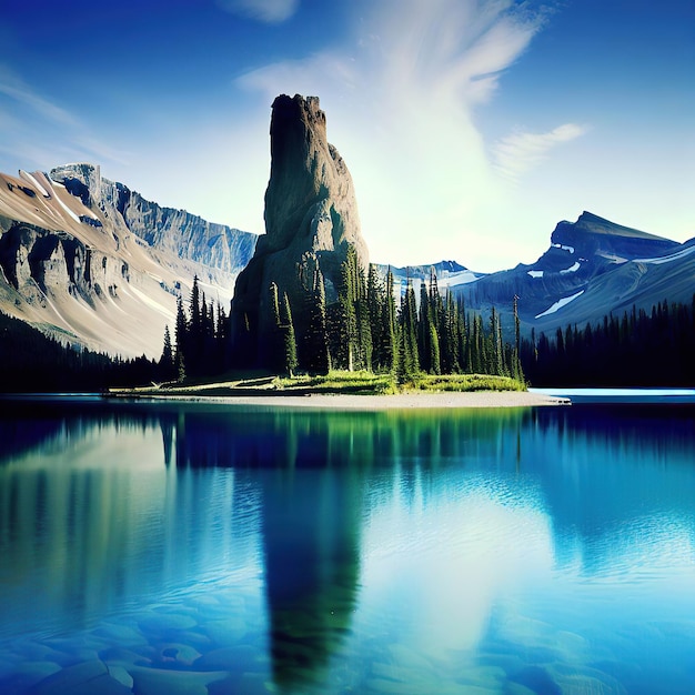 A river with a mountain in the background