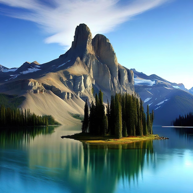 A river with a mountain in the background