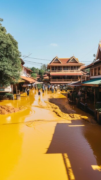 Photo a river with people walking through it