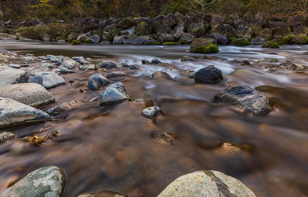 A river with rocks and a river in the foreground