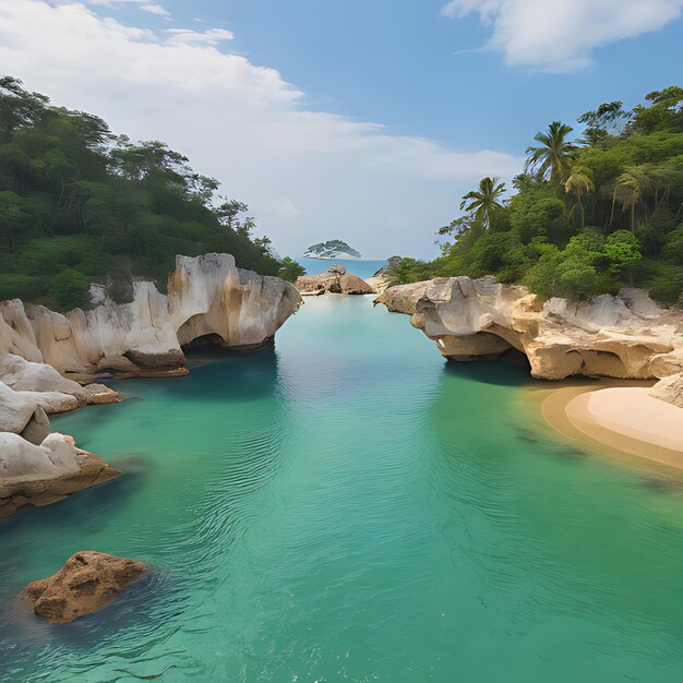 Photo a river with a sandy beach and a sandy beach