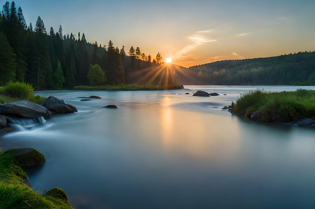 A river with a sunset in the background