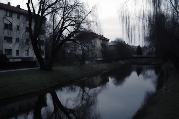 Photo a river with a tree in front of it