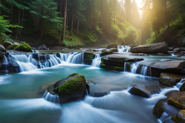 A river with a waterfall in the background