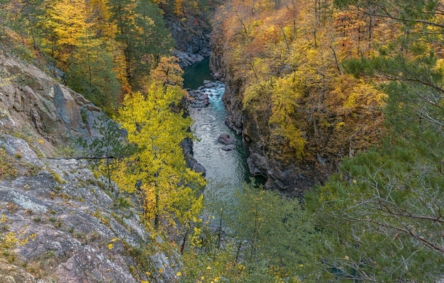 Riverbed at the bottom of a deep gorge, canyon,