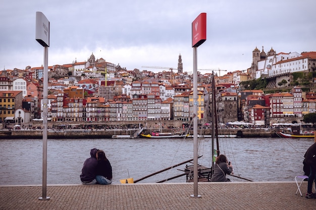 riverfront of oporto form the other side of the river douro in vilanova de gaia