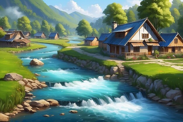 rivers flow very beautifully rivers beautiful view near houses and rivers