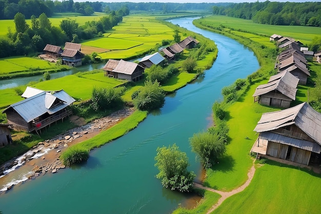 rivers flow very beautifully rivers beautiful view near houses and rivers