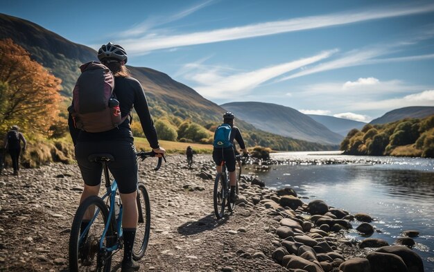 Foto i ciclisti di riverside raccolgono l'ia generativa