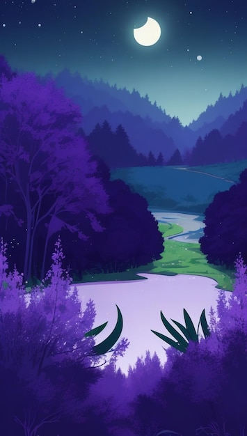 Riverside enchantment forest landscape illustration with a serene river wallpaper poster