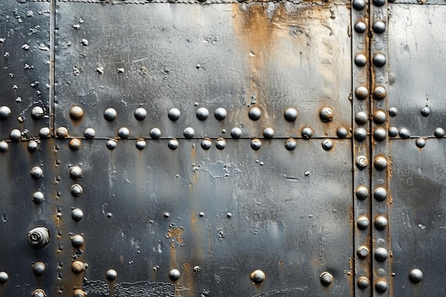 Rivetted metal texture of a vintage door