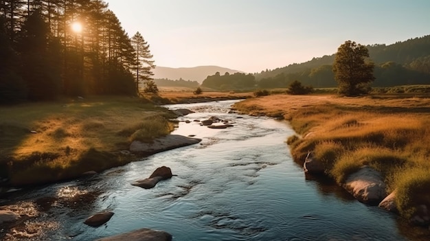 Rivier in de bergen Illustratie AI GenerativexA