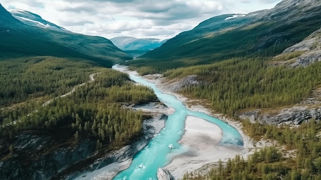 Rivier in de bergen Illustratie AI GenerativexD