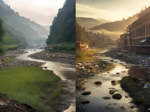 Rivier met een rivier en bergen op de achtergrond