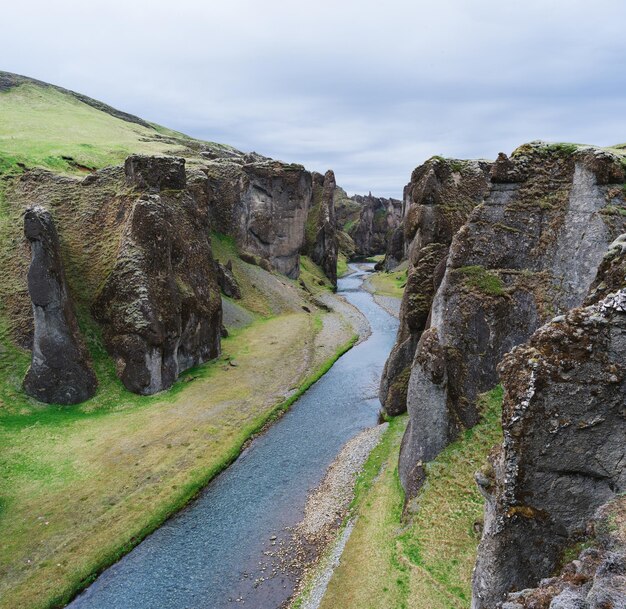 Rivier stroomt op de bodem van de kloof in IJsland