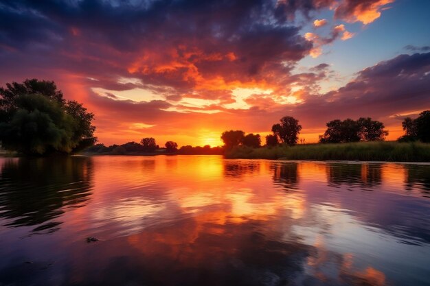 Rivier Zonsondergang Dusk39s Reflectie Generatieve Ai