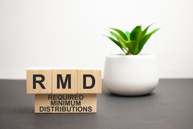 Rmd required minimum distribution written on wooden blocks customer relationship management success in business concepts