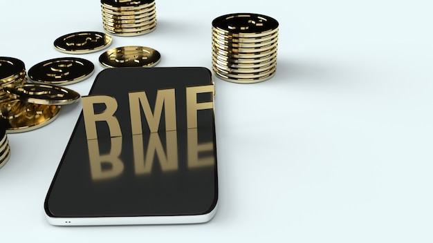 rmf on mobile and gold coons, 3d rendering.