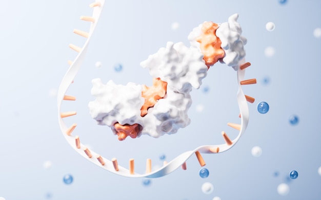 RNA and proteins with biological concept 3d rendering