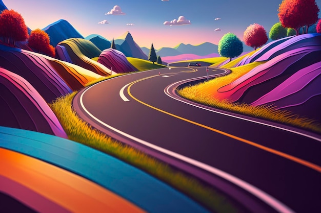 Road 8k 3d vibrant illustrations light day hyperrealistic